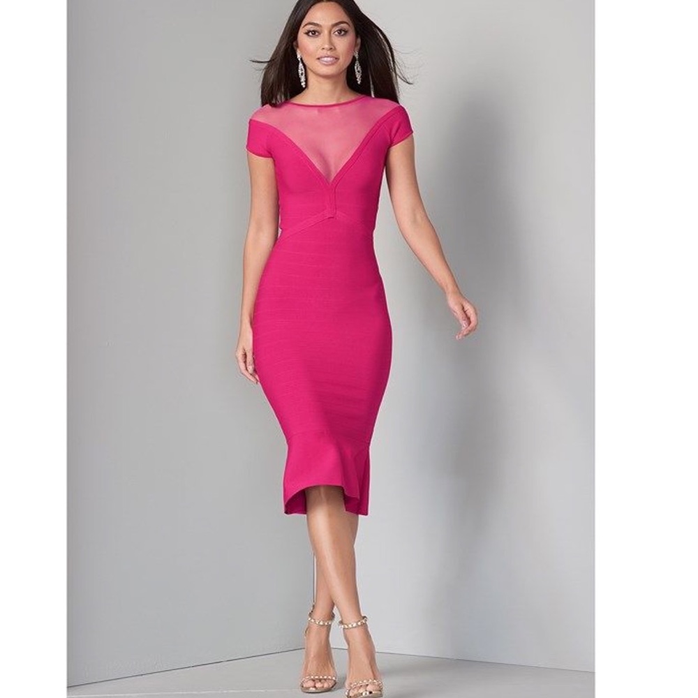 VENUS BODY-CON HOT PINK MIDI DRESS SZ SML